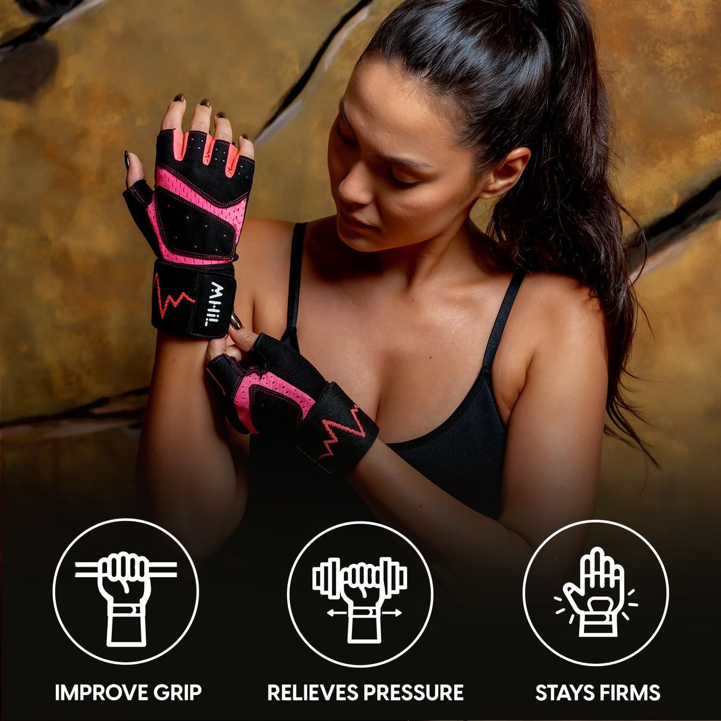 MhIL Workout Gloves for Women – Comfortable Gym Gloves for Women with Hand Protection and Enhanced Grip – Weight Lifting Gloves for Women with Wrist Wraps Support for Safety, Hygiene, and Style