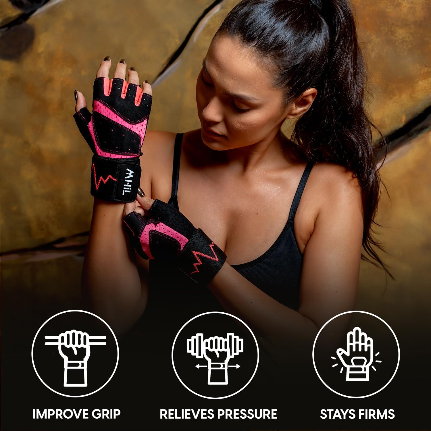 MhIL Workout Gloves for Women – Comfortable Gym Gloves for Women with Hand Protection and Enhanced Grip – Weight Lifting Gloves for Women with Wrist Wraps Support for Safety, Hygiene, and Style