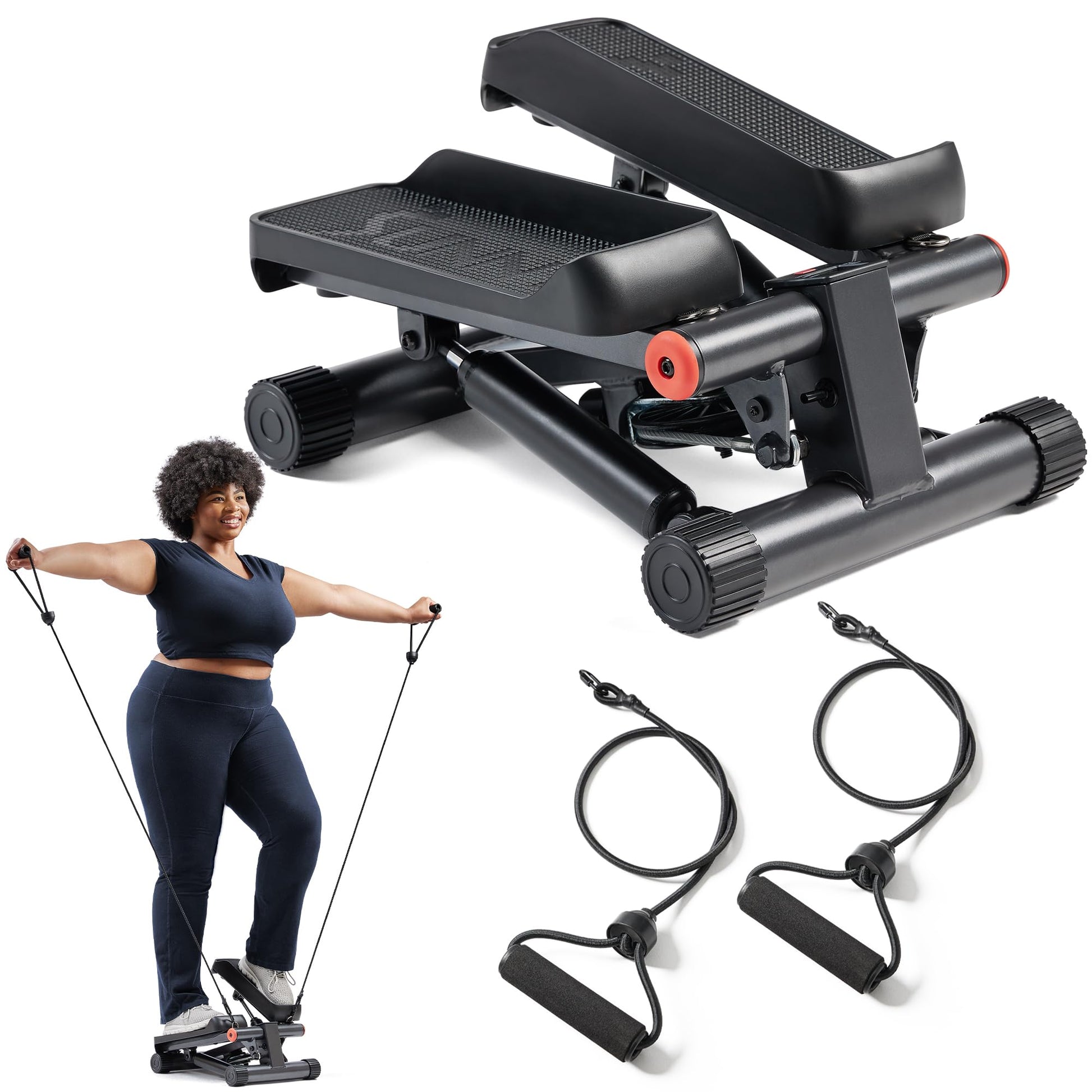 Sunny Health & Fitness Mini Stepper for Exercise at Home, Stair Step Workout Machine with Resistance Band, Fullbody Cardio, Upgraded Over 300lb Weight Capacity, Optional Free SunnyFit App Connection