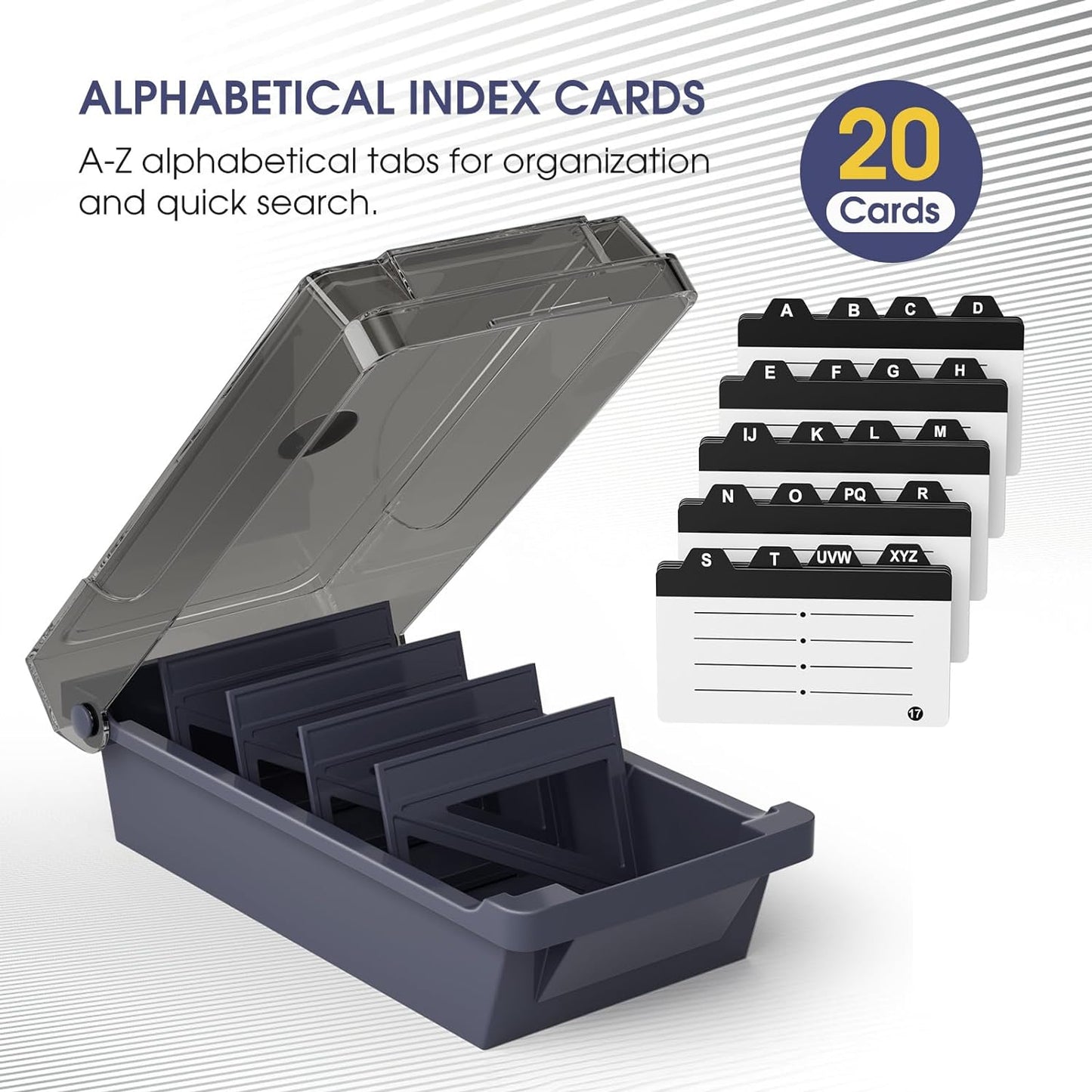 MaxGear Business Card Holder for Desk, Large Plastic Business Card Organizer Box, Credit Cards Holder File Box Storage, Capacity: 500 Cards (3.5” x 2.2”), A-Z Tabs, Metal Structure, Black