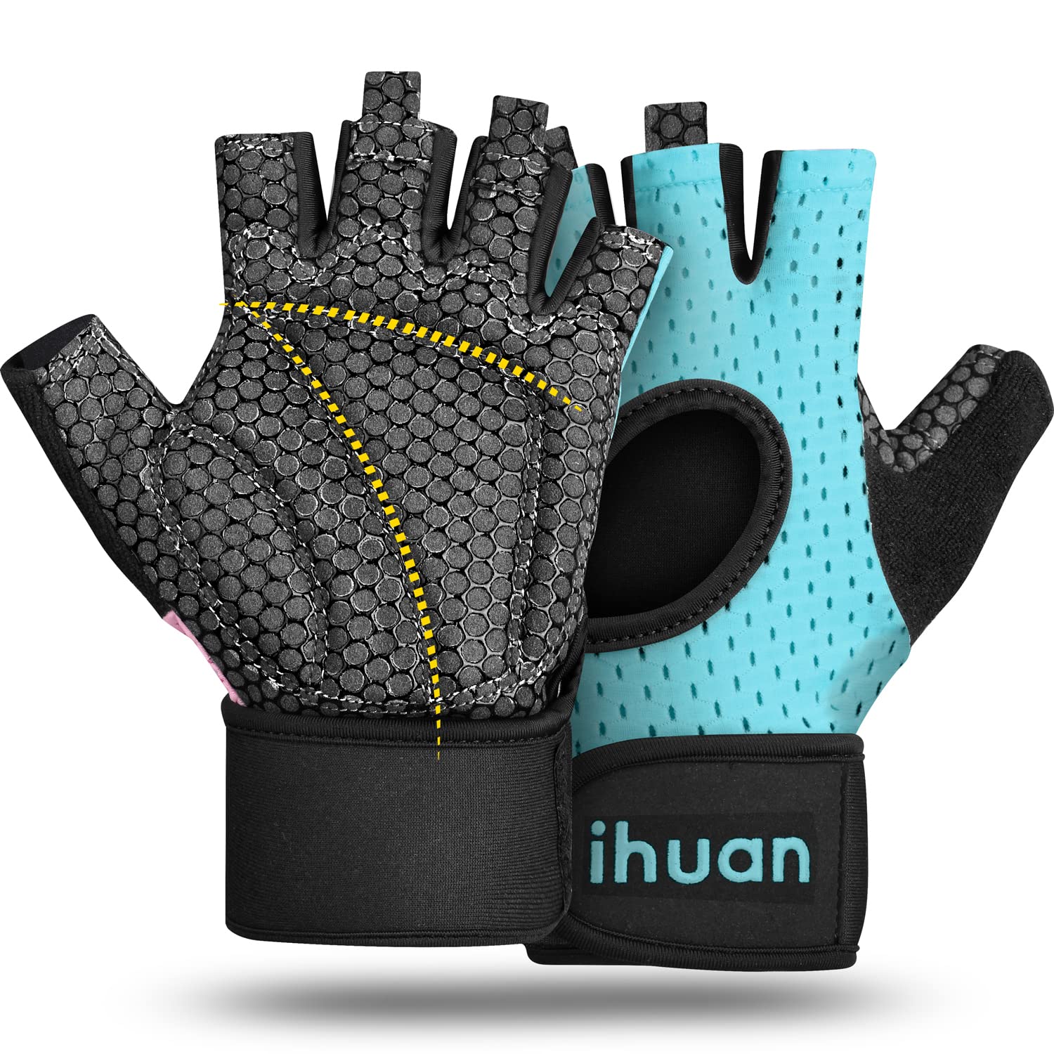 ihuan Breathable Weight Lifting Gloves: Fingerless Workout Gym Wrist Support | Enhance Palm Protection | Extra Grip for Fitness |Training | Rowing | Pull-ups