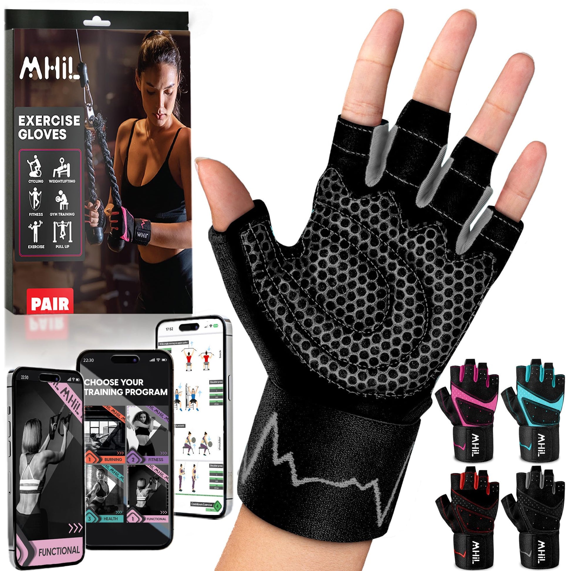 MhIL Workout Gloves for Women – Comfortable Gym Gloves for Women with Hand Protection and Enhanced Grip – Weight Lifting Gloves for Women with Wrist Wraps Support for Safety, Hygiene, and Style