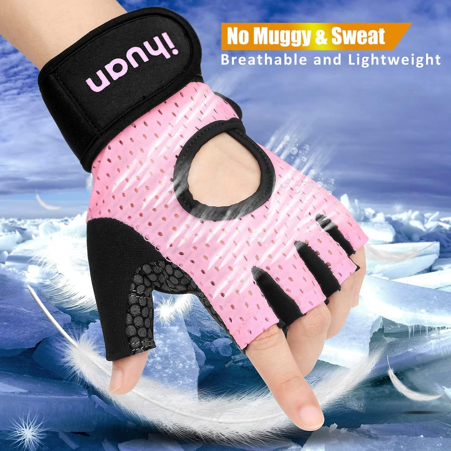 ihuan Breathable Weight Lifting Gloves: Fingerless Workout Gym Wrist Support | Enhance Palm Protection | Extra Grip for Fitness |Training | Rowing | Pull-ups