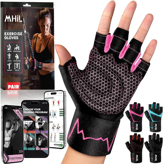 MhIL Workout Gloves for Women – Comfortable Gym Gloves for Women with Hand Protection and Enhanced Grip – Weight Lifting Gloves for Women with Wrist Wraps Support for Safety, Hygiene, and Style