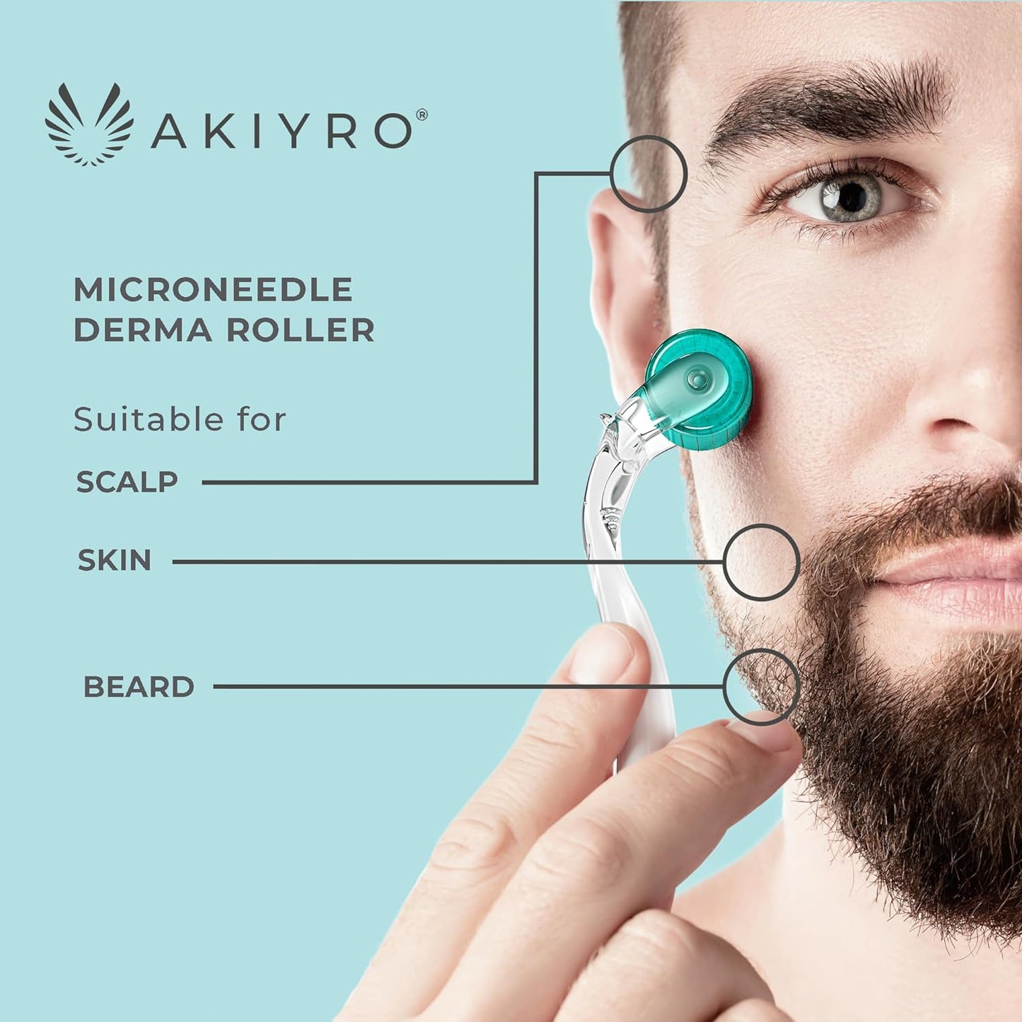 Derma Roller Titanium - 0.30mm Microneedle Roller with Case - 192 Micro Needling Dermal Kit for Face, Scalp and Body - At Home Microneedling Device for Women and Men (Green)