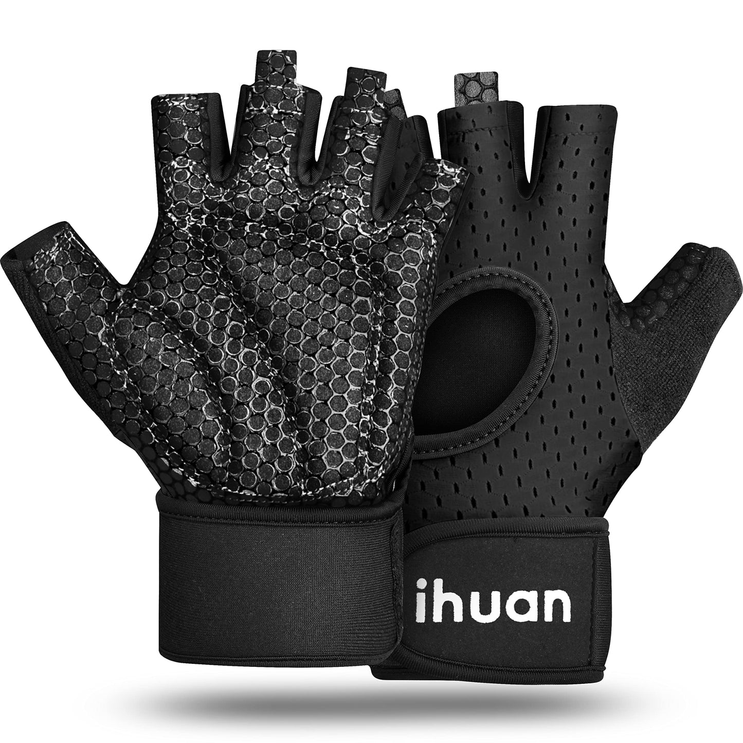 ihuan Breathable Weight Lifting Gloves: Fingerless Workout Gym Wrist Support | Enhance Palm Protection | Extra Grip for Fitness |Training | Rowing | Pull-ups