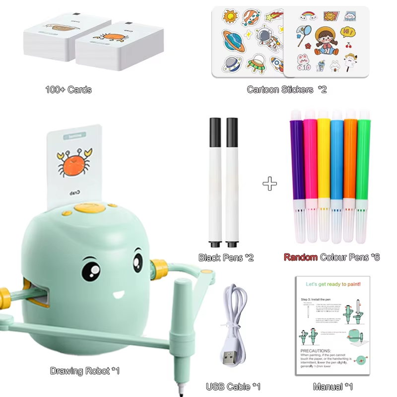 Interactive Educational Drawing Robot for Kids – Montessori Learning Toy with 100 Word Cards, Voice Interaction, Ages 5+ (Pink)