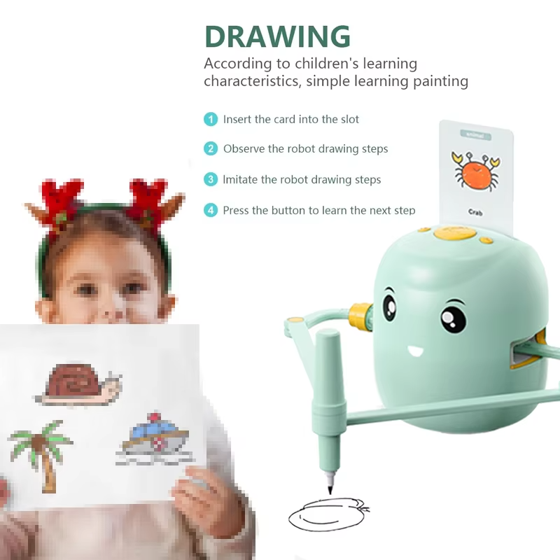 Interactive Educational Drawing Robot for Kids – Montessori Learning Toy with 100 Word Cards, Voice Interaction, Ages 5+ (Pink)