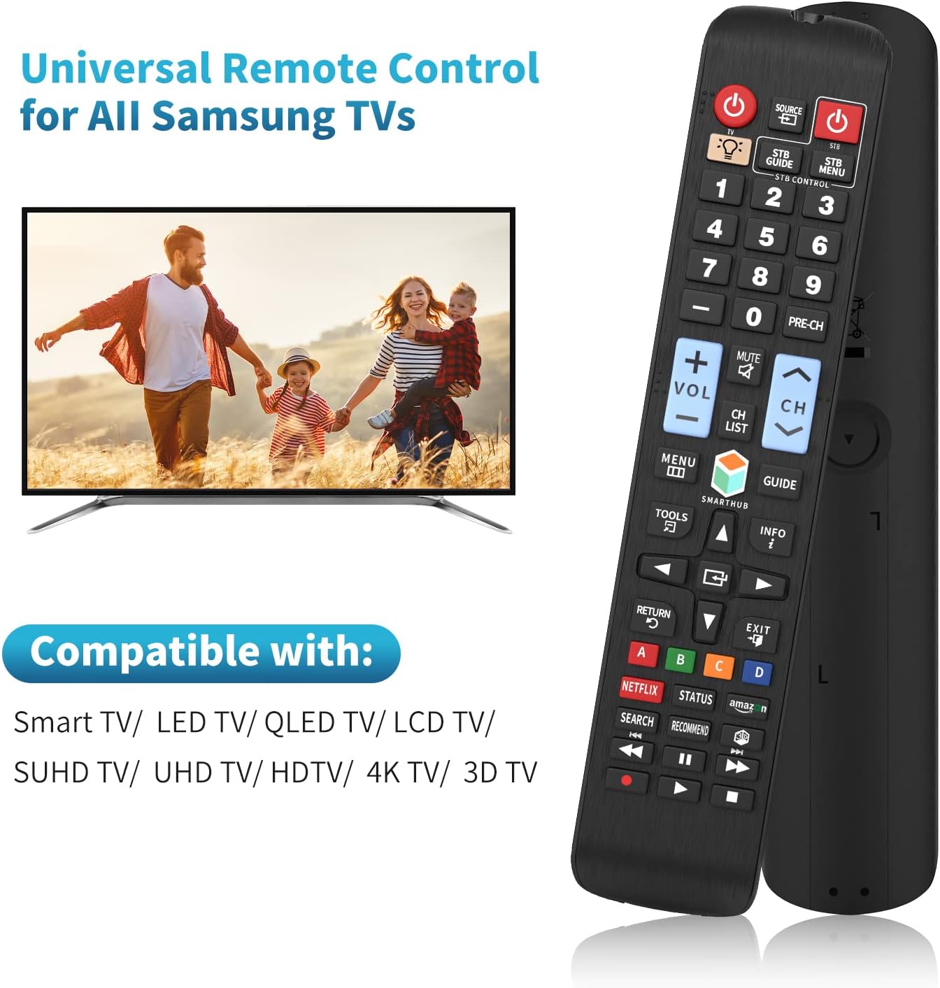 Universal Remote Control for All Samsung TVs – BN59-01178W | Backlit with Netflix & Prime Video Buttons
