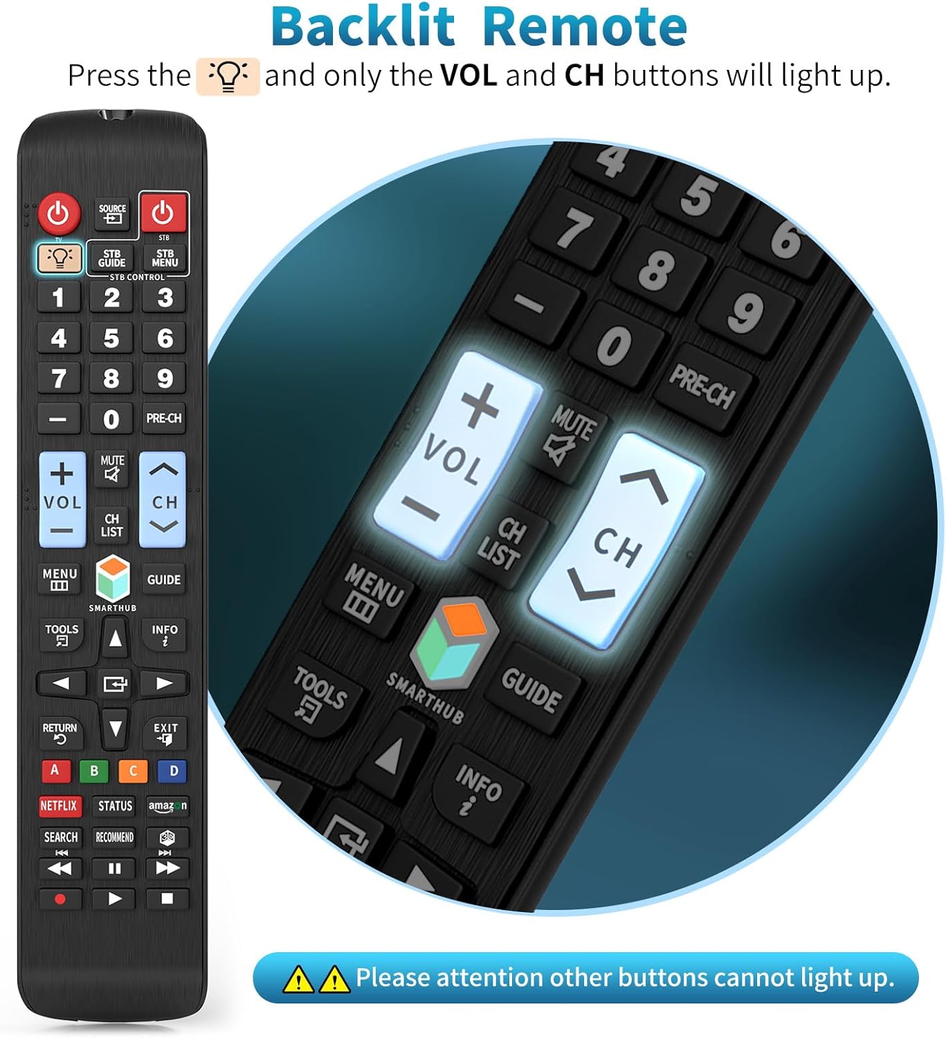 Universal Remote Control for All Samsung TVs – BN59-01178W | Backlit with Netflix & Prime Video Buttons