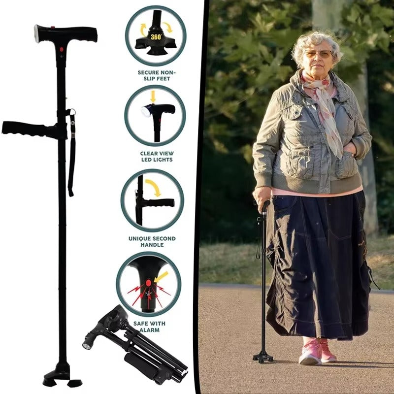 The Perfect Gift for Grandma – Folding Walking Stick with Light, Alarm & Love
