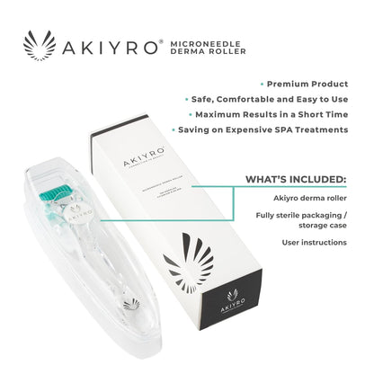 Derma Roller Titanium - 0.30mm Microneedle Roller with Case - 192 Micro Needling Dermal Kit for Face, Scalp and Body - At Home Microneedling Device for Women and Men (Green)