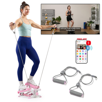 Sunny Health & Fitness Mini Stepper for Exercise at Home, Stair Step Workout Machine with Resistance Band, Fullbody Cardio, Upgraded Over 300lb Weight Capacity, Optional Free SunnyFit App Connection