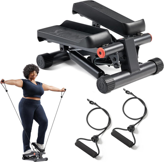 Sunny Health & Fitness Mini Stepper for Exercise at Home, Stair Step Workout Machine with Resistance Band, Fullbody Cardio, Upgraded Over 300lb Weight Capacity, Optional Free SunnyFit App Connection