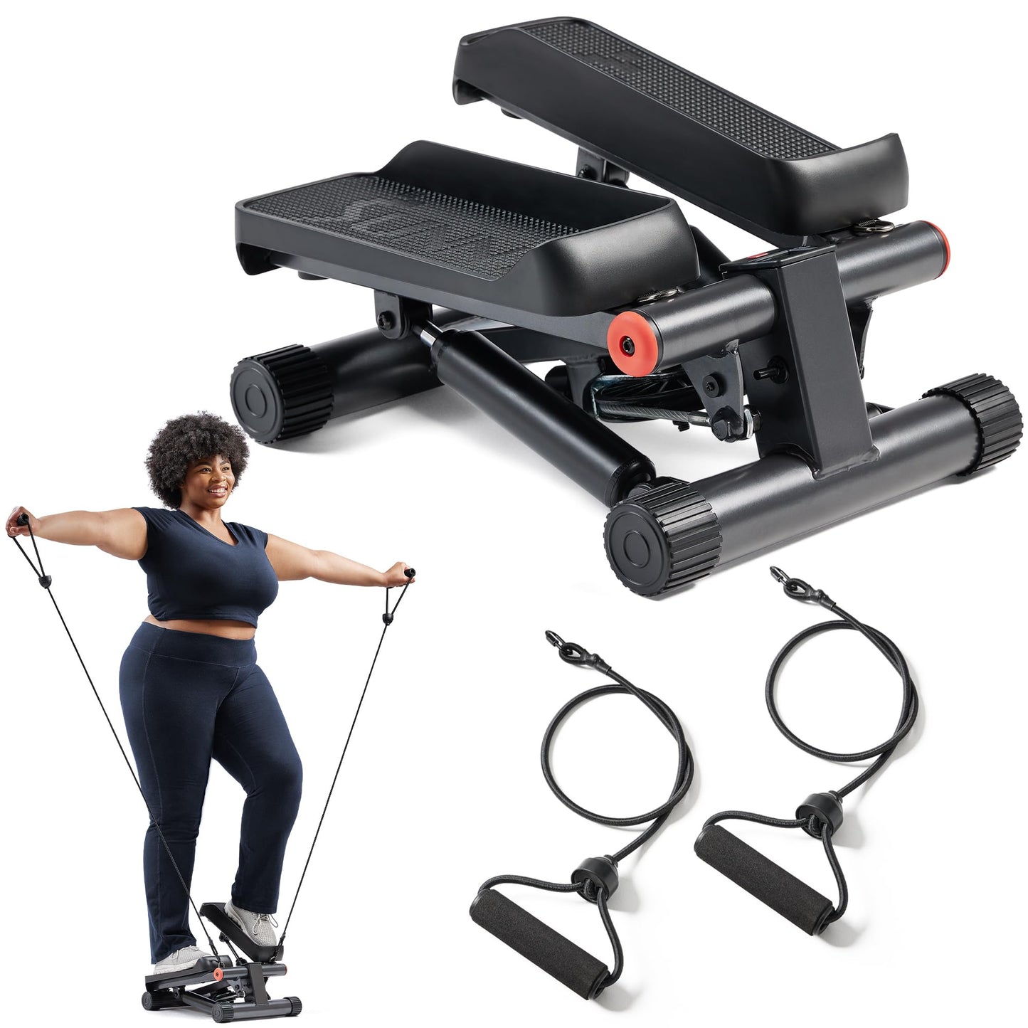 Sunny Health & Fitness Mini Stepper for Exercise at Home, Stair Step Workout Machine with Resistance Band, Fullbody Cardio, Upgraded Over 300lb Weight Capacity, Optional Free SunnyFit App Connection
