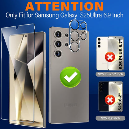 3 Pack Glass Screen Protector for Samsung Galaxy S25 Ultra [6.9 inch] + 3 Pack Camera Lens Protector, 9H Tempered Glass, Fingerprint Unlock, HD Clear Case Friendly Anti-Scratch
