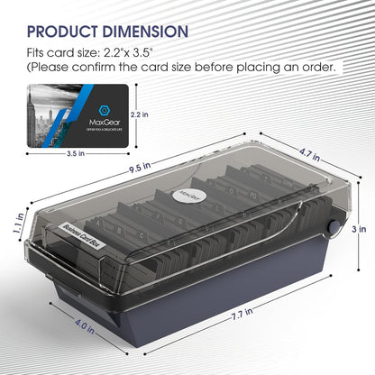 MaxGear Business Card Holder for Desk, Large Plastic Business Card Organizer Box, Credit Cards Holder File Box Storage, Capacity: 500 Cards (3.5” x 2.2”), A-Z Tabs, Metal Structure, Black