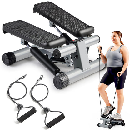 Sunny Health & Fitness Mini Stepper for Exercise at Home, Stair Step Workout Machine with Resistance Band, Fullbody Cardio, Upgraded Over 300lb Weight Capacity, Optional Free SunnyFit App Connection