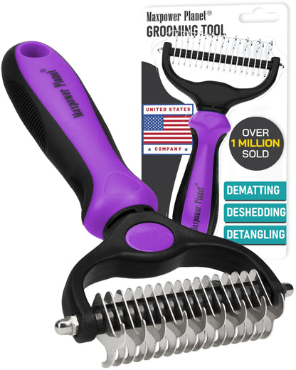 Maxpower Planet Original Pet Grooming Rake - Double-Sided Deshedding Dematting Tool, Undercoat Rake for Dogs & Cats, Extra-Wide Dog Grooming Brush & Deshedder Comb for Long Hair, Reduces Shedding 95%