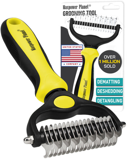 Maxpower Planet Original Pet Grooming Rake - Double-Sided Deshedding Dematting Tool, Undercoat Rake for Dogs & Cats, Extra-Wide Dog Grooming Brush & Deshedder Comb for Long Hair, Reduces Shedding 95%