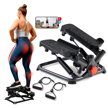 Sunny Health & Fitness Mini Stepper for Exercise at Home, Stair Step Workout Machine with Resistance Band, Fullbody Cardio, Upgraded Over 300lb Weight Capacity, Optional Free SunnyFit App Connection