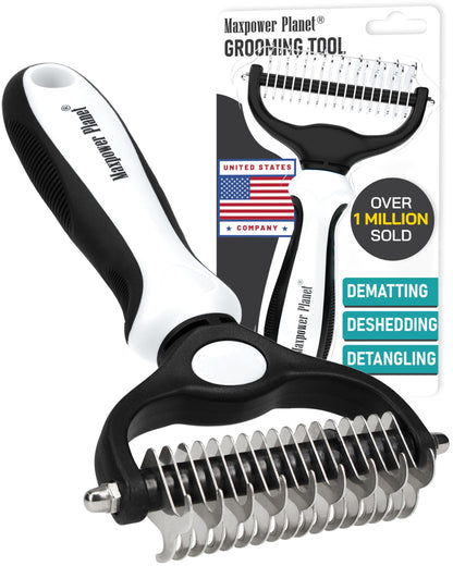 Maxpower Planet Original Pet Grooming Rake - Double-Sided Deshedding Dematting Tool, Undercoat Rake for Dogs & Cats, Extra-Wide Dog Grooming Brush & Deshedder Comb for Long Hair, Reduces Shedding 95%