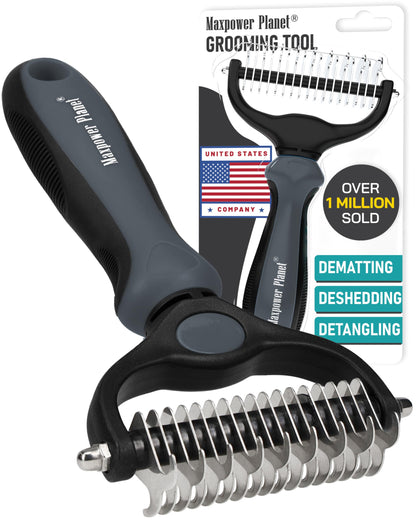 Maxpower Planet Original Pet Grooming Rake - Double-Sided Deshedding Dematting Tool, Undercoat Rake for Dogs & Cats, Extra-Wide Dog Grooming Brush & Deshedder Comb for Long Hair, Reduces Shedding 95%
