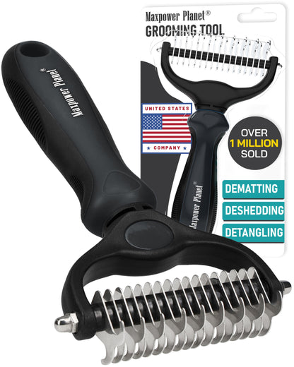 Maxpower Planet Original Pet Grooming Rake - Double-Sided Deshedding Dematting Tool, Undercoat Rake for Dogs & Cats, Extra-Wide Dog Grooming Brush & Deshedder Comb for Long Hair, Reduces Shedding 95%