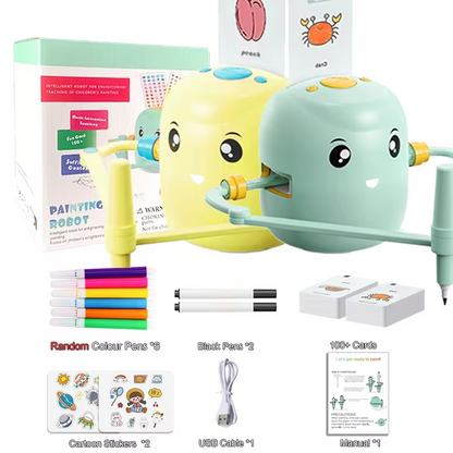 Interactive Educational Drawing Robot for Kids – Montessori Learning Toy with 100 Word Cards, Voice Interaction, Ages 5+ (Pink)