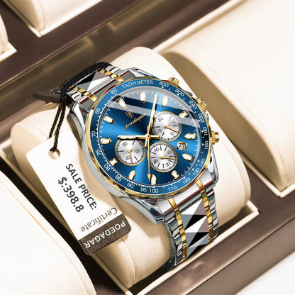POEDAGAR Luxus Chronograph Herrenuhr | Blaue Stunde Elegance | Edelstahl | Wasserdicht | Perfektes Weihnachtsgeschenk